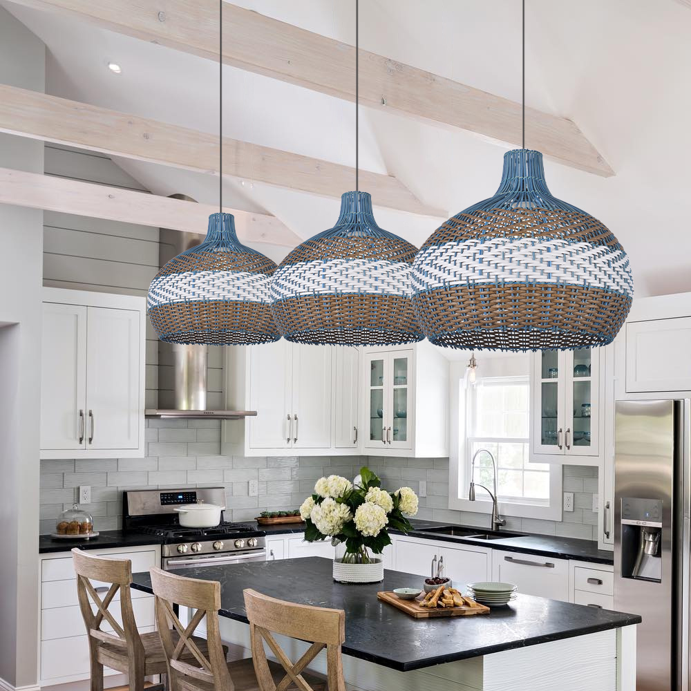 Courtland Blue Rattan Pendant Light Interior Designer Recommended Lamps