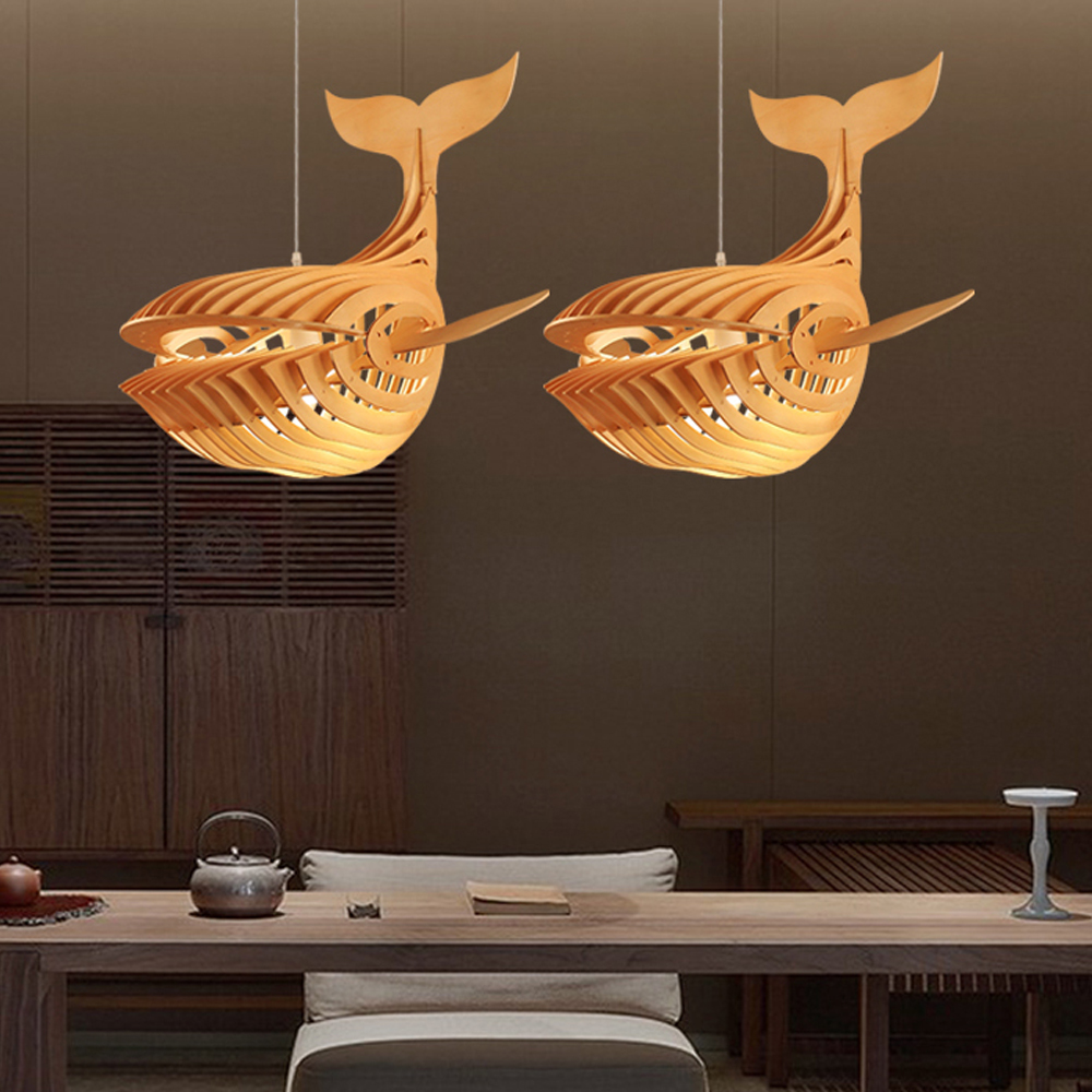 Laser Cut File Whale lamp wood pendant light fixture DIY shark lampshade hanging shadow lamp-Handwovenlamp
