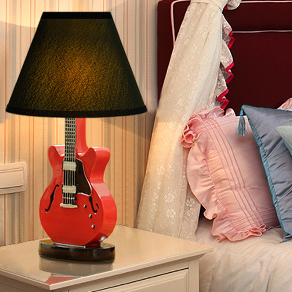 Simple Cartoon Guitar Table Lamp Bedroom Bedside Music Lamp Decoration-Handwovenlamp