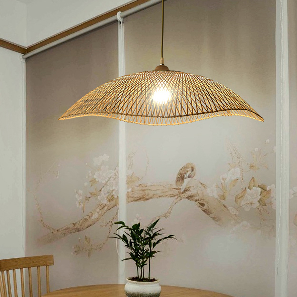 Japanese Bamboo Woven Chandelier B&B Living Room Handmade Pendant Light-Handwovenlamp