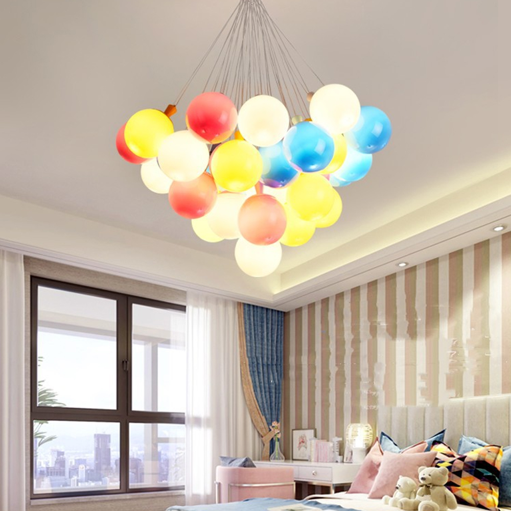 Nordic Children's Bedroom Colorful Bubble Ball Chandelier Nursery Pendant Lights-Handwovenlamp