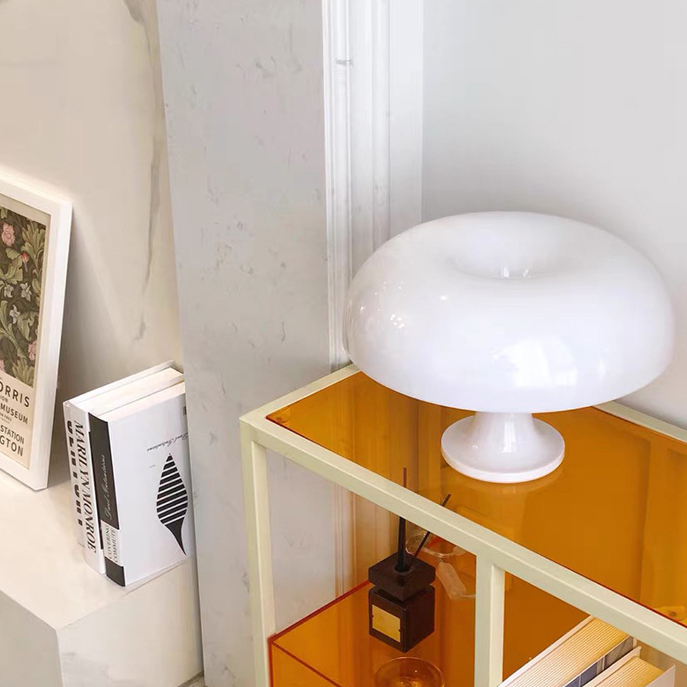 Simple Danish Designer Nordic Orange Mushroom Table Lamp White Bedside Light-Handwovenlamp