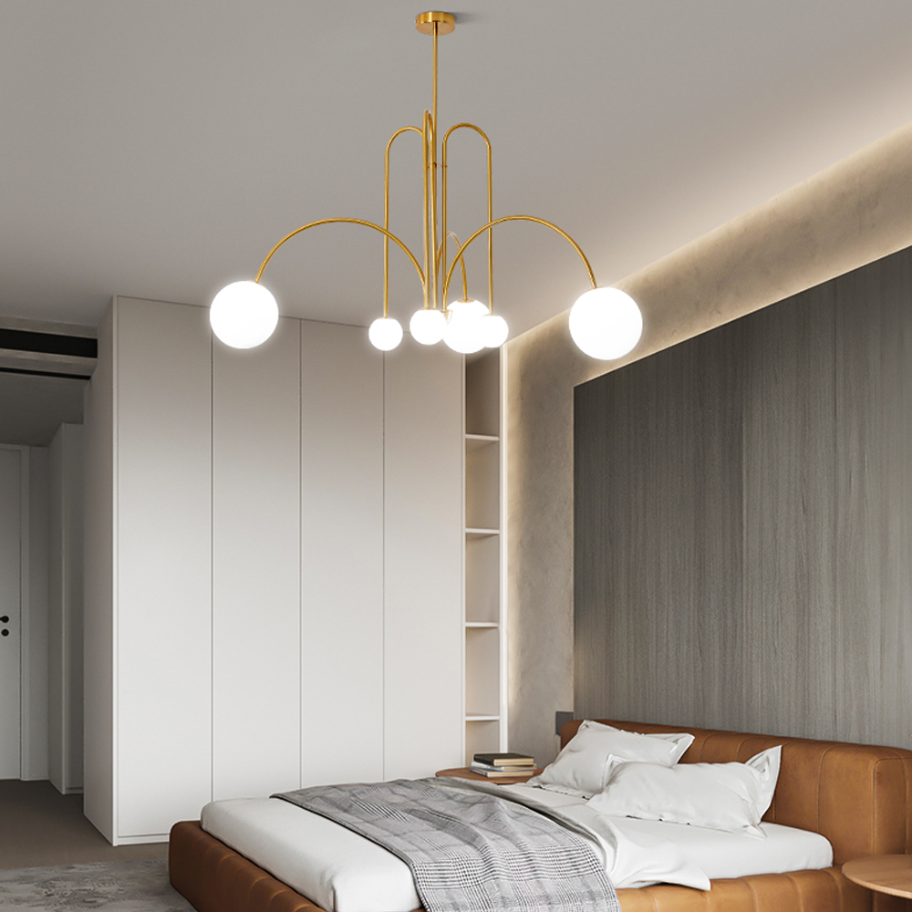 French Art Deco Pendant Lights Minimalist Living Room Glass Chandelier-Handwovenlamp