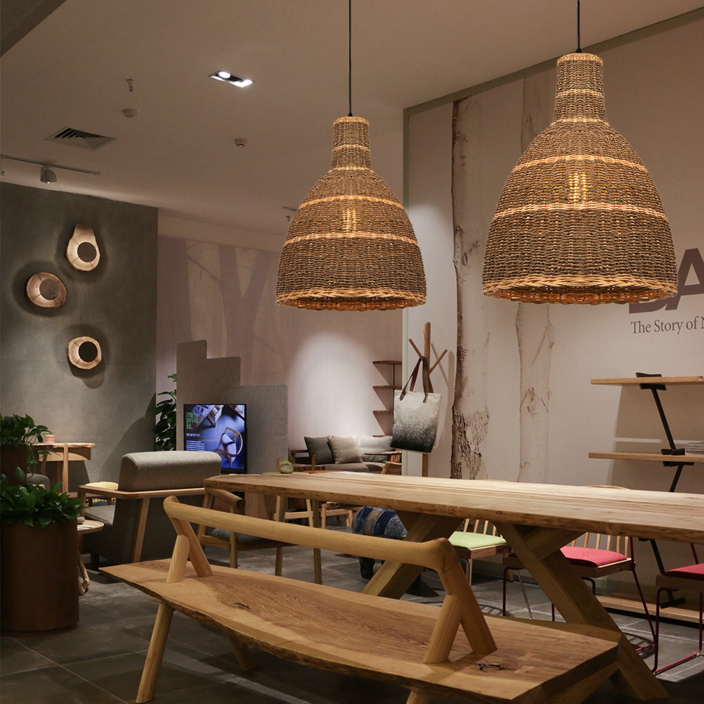 Farmhouse Wabi sabi Rattan Hanging Chandelier Restaurant Pendant Light-Handwovenlamp