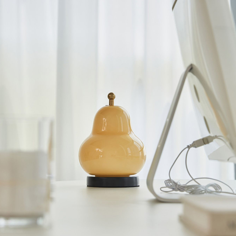French Cream Pear Table Lamp Portable Rechargeable Touch Bedside Lamp-Handwovenlamp