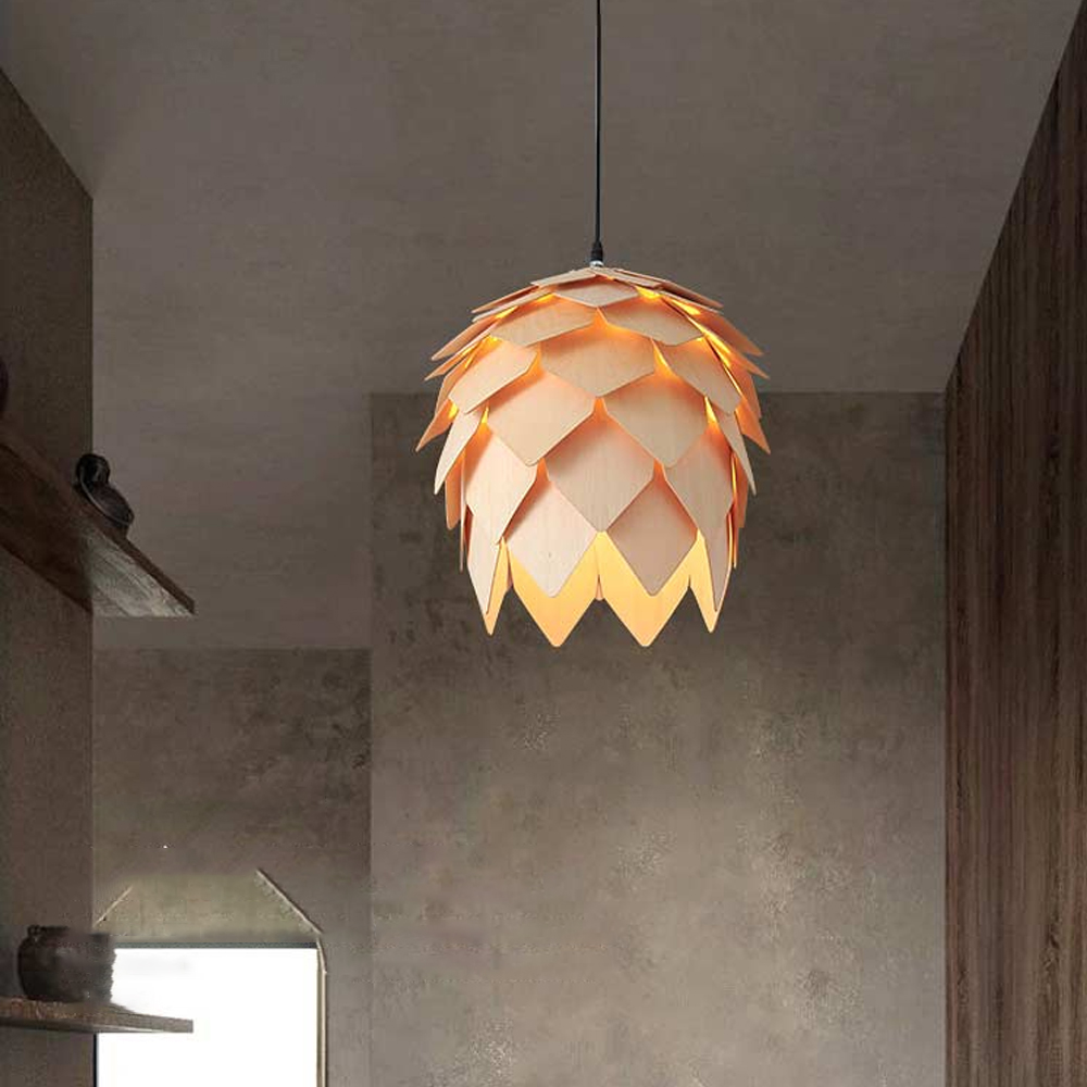 Wabi Sabi Dining Room Wooden Pendant Light Structured Chandelier-Handwovenlamp