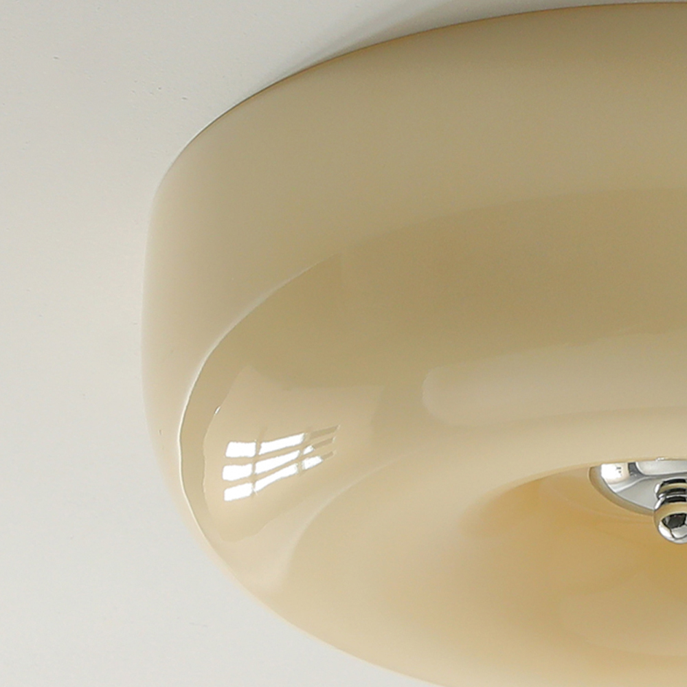 Living Room Cream Round Ceiling Lamp Bauhaus Milky Glass Lighting-Handwovenlamp