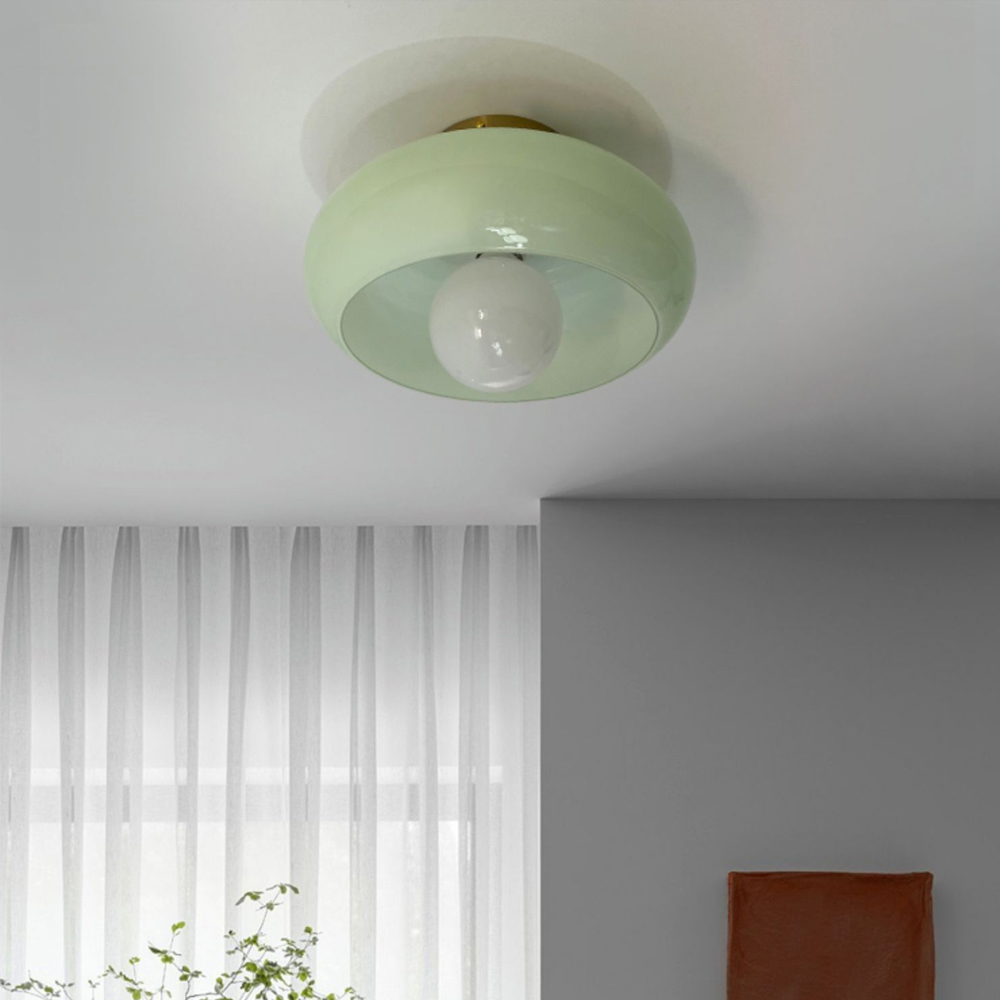 Mid Century Modern Flush Mount Ceiling Lamp Living Room Yellow Chandelier-Handwovenlamp