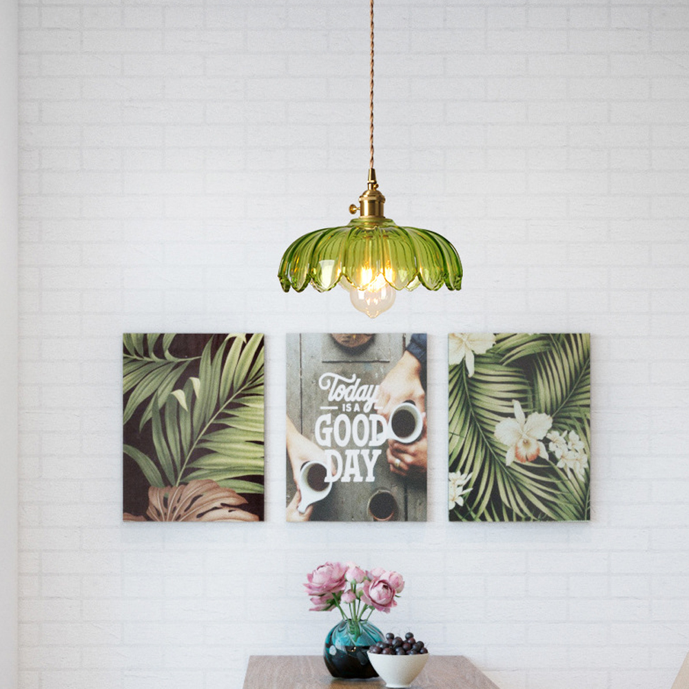 Vintage Green Copper Glass Chandelier Adjustable Pendant Light-Handwovenlamp