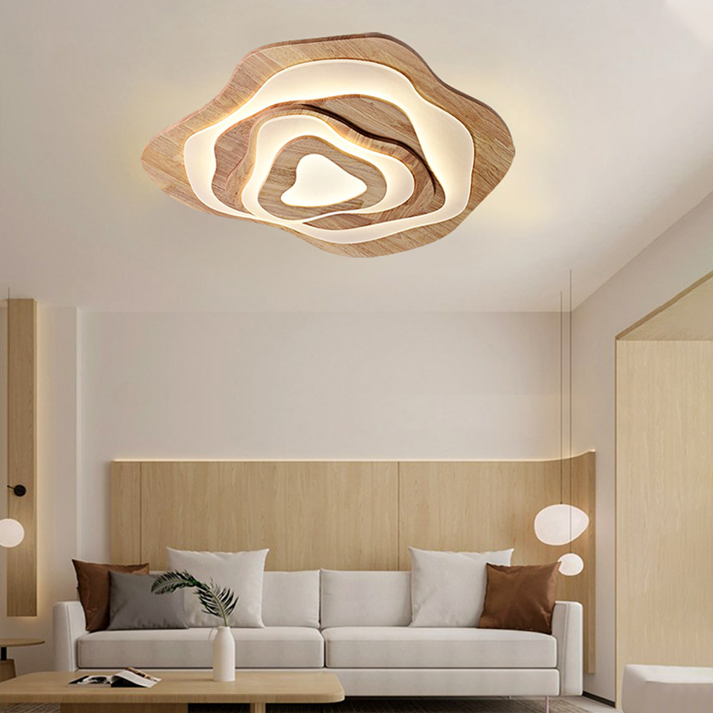 Japanese Flower Ceiling Lamp Solid Wooden Chandelier For Bedroom-Handwovenlamp