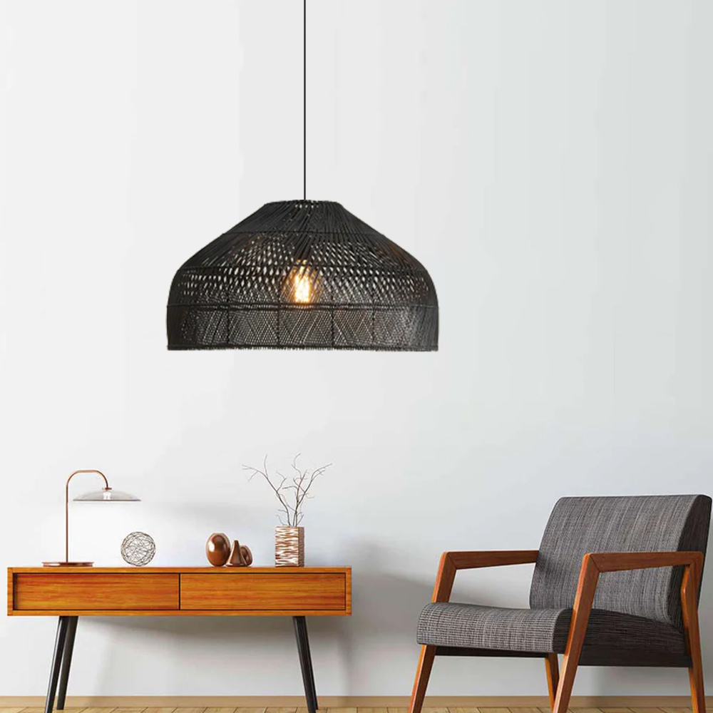 Hand-Woven Pendant Light Fixture Farmhouse Basket Hanging Lamp Chandelier for Kitchen-Handwovenlamp