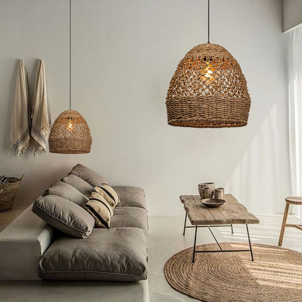 Natural Seagrass Lampshade Rattan Pendant Light Handmade Lamp Fixture-Handwovenlamp