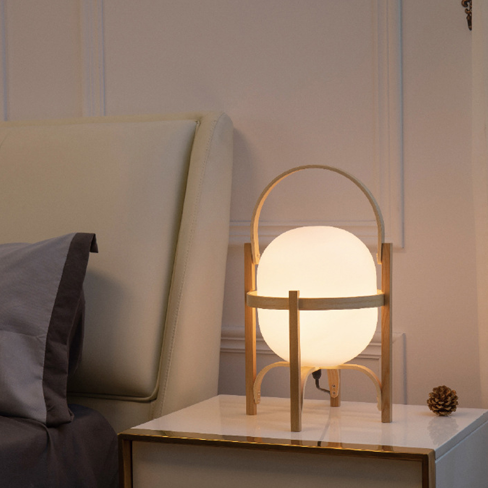 Simple Japanese Solid Wood Floor Lamp Designer Basket Glass Table Lamp Bedside Light-Handwovenlamp