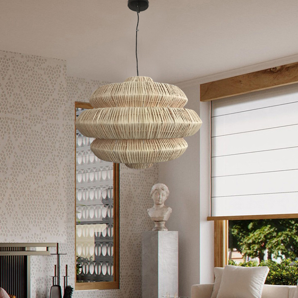 Oversize Rattan Chandelier For Spacious Space Wabi-sabi Retro Lighting fixture-Handwovenlamp