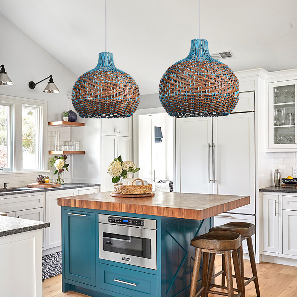 Kitchen Blue-brown Rattan Pendant Lights Fixture Ceiling Hanging Lamp Shade-Handwovenlamp