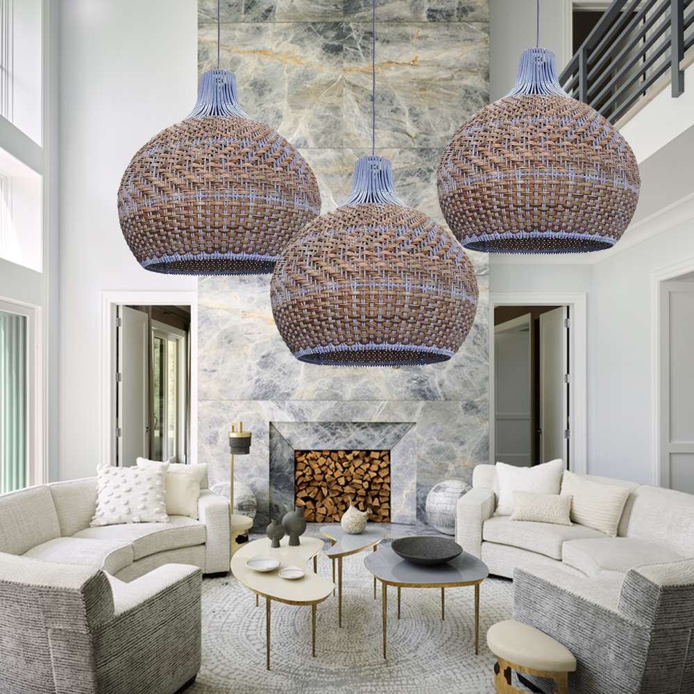 Hamptons Blue Rattan Pendant Light-Handwovenlamp