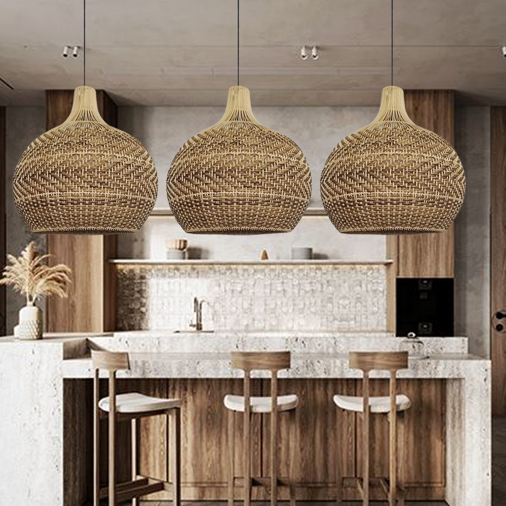 Arabica Rattan Pendant Light Hand Braided Drop Chandelier-Handwovenlamp