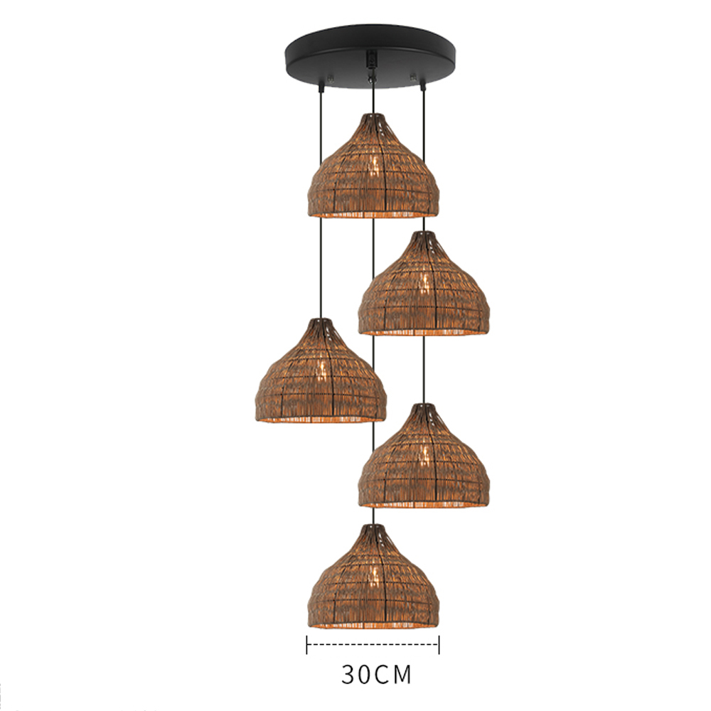 Wabi-sabi Style Stair Chandelier Duplex Loft Villa Rattan Pendant Lamp-Handwovenlamp