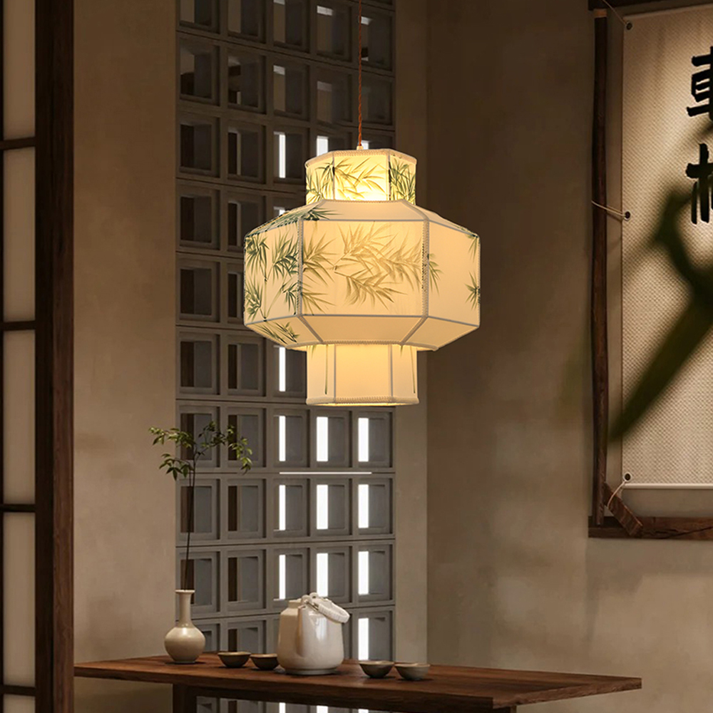 Japandi Style Bamboo Pattern Lantern Chandelier Restaurant Zen tea room Lampshade-Handwovenlamp