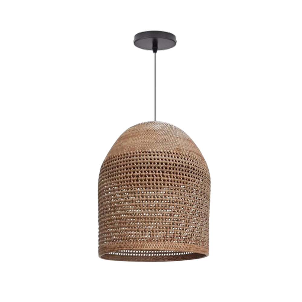 Hand-knitted Rattan Pendant Light Modern Scandinavian Bell Shape Kitchen Island Lighting-Handwovenlamp