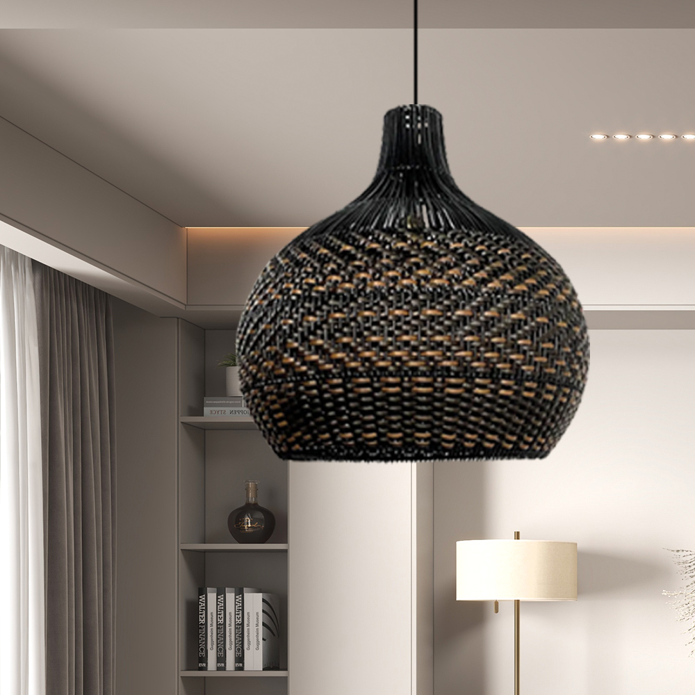 Wabi-sabi Black Rattan Pendant Light For Dining Room Kitchen Island-Handwovenlamp