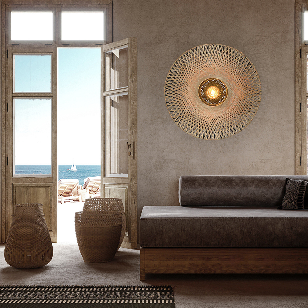 Wabi-sabi Wall Lamp Art Aisle Lighting Modern Bamboo Weaving Wall Sconce-Handwovenlamp