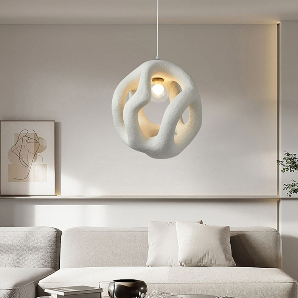 Wabi-Sabi Living Room Original Art Resin Chandelier Round Pendant Light-Handwovenlamp