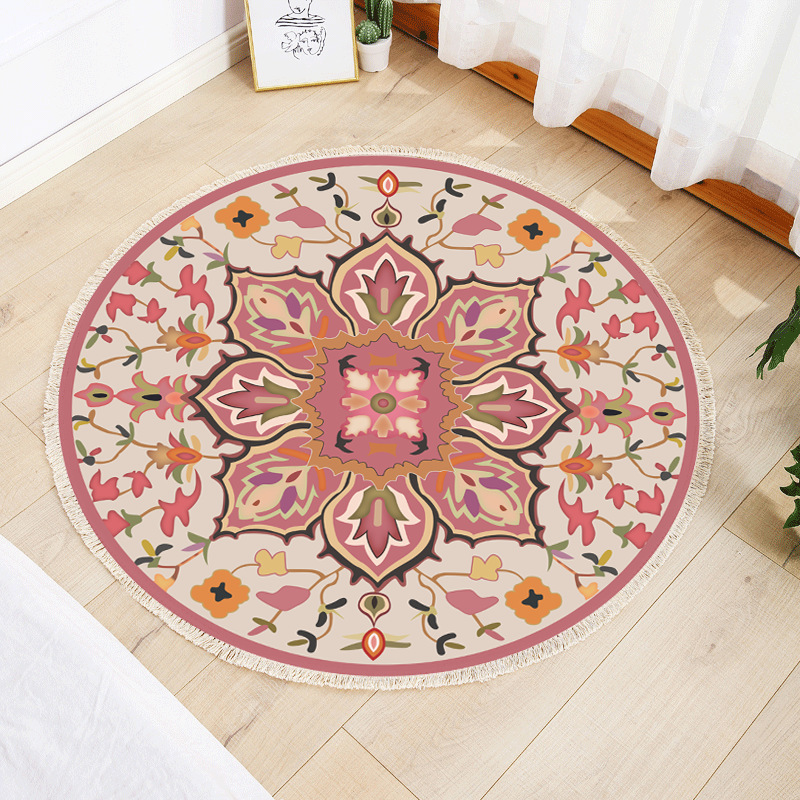 Round floor mat bedroom bedside living room decorative carpet-Handwovenlamp