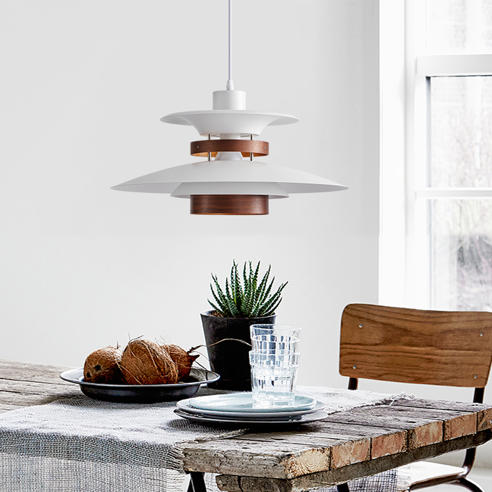 Mid-Century Modern Wood Pendant Light Danish Kitchen Island Multilayer Lampshade-Handwovenlamp