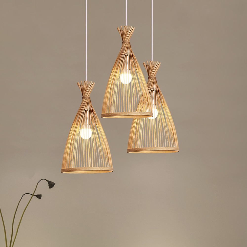 Japanese Bedroom Bamboo Chandelier 3-light Balcony Chandelier-Handwovenlamp