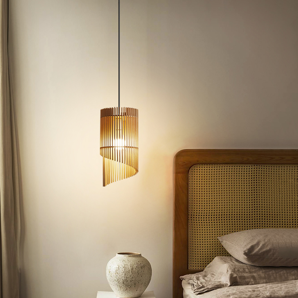 Wabi-sabi Wooden Chandelier Homestay Bedroom Bedside Small Pendant Lamp-Handwovenlamp