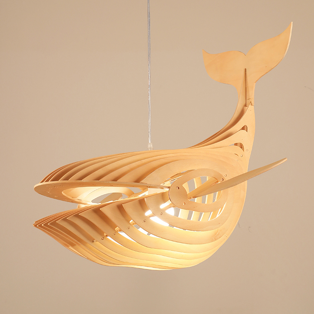 Laser Cut File Whale lamp wood pendant light fixture DIY shark lampshade hanging shadow lamp-Handwovenlamp