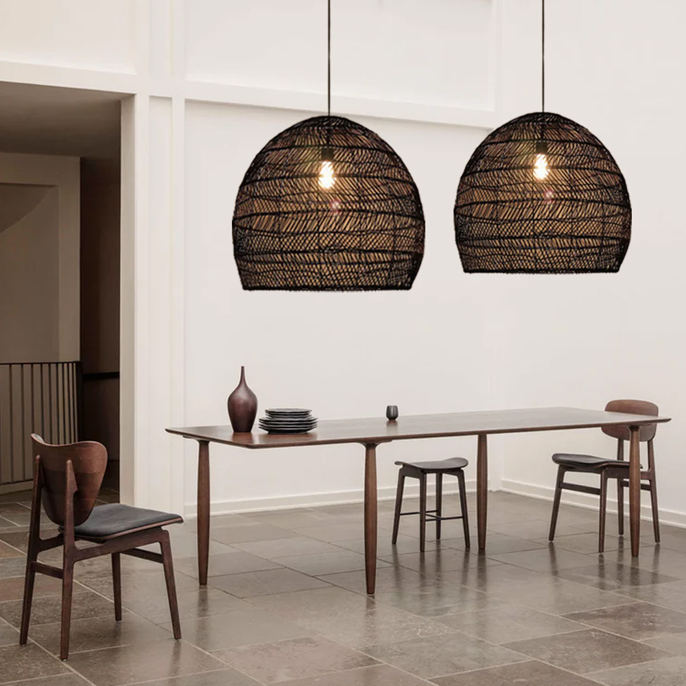 Boho Kitchen Island Lighting DIY Natural Rattan Chandelier Lamp Shades-Handwovenlamp