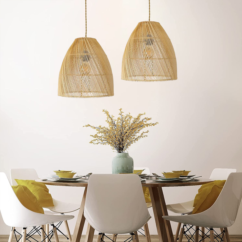 Living Room Rustic Pendant Light Handmade Handmade Rattan Wicker Lamp Shade-Handwovenlamp