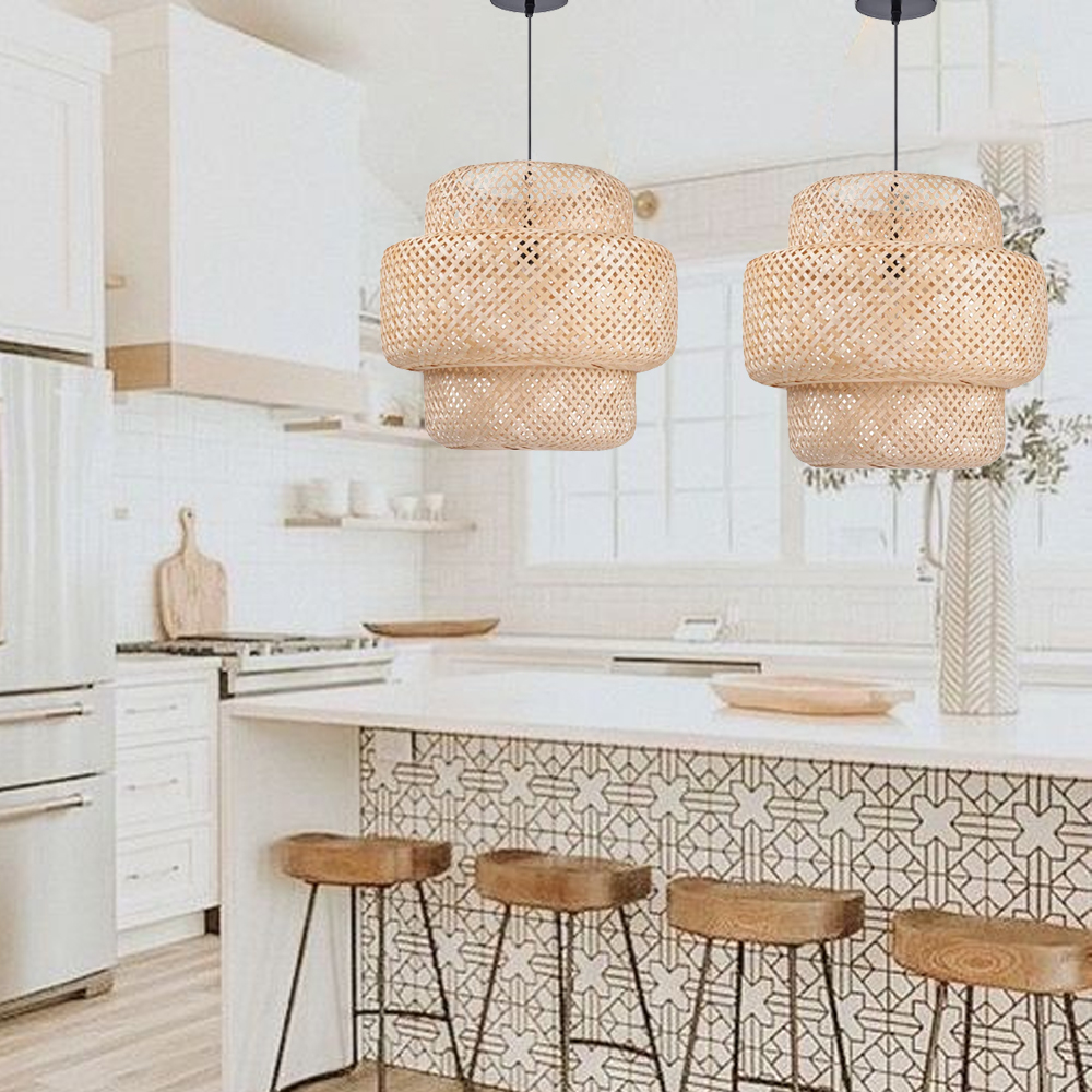 Dining Room Decorative Lamp Boho Style Bamboo Wicker Pendant Lights-Handwovenlamp