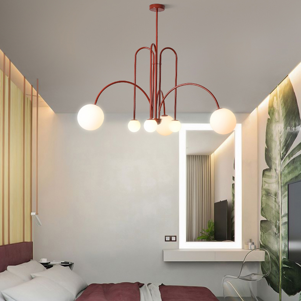 French Art Deco Pendant Lights Minimalist Living Room Glass Chandelier-Handwovenlamp