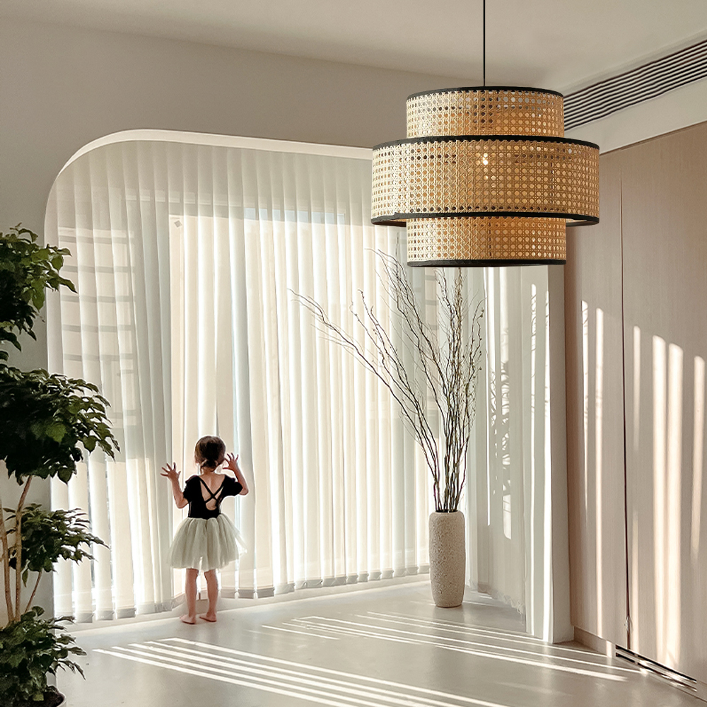 Nordic Style Rattan Pendant Light Fixture Handwoven Dining Room Art Chandelier-Handwovenlamp