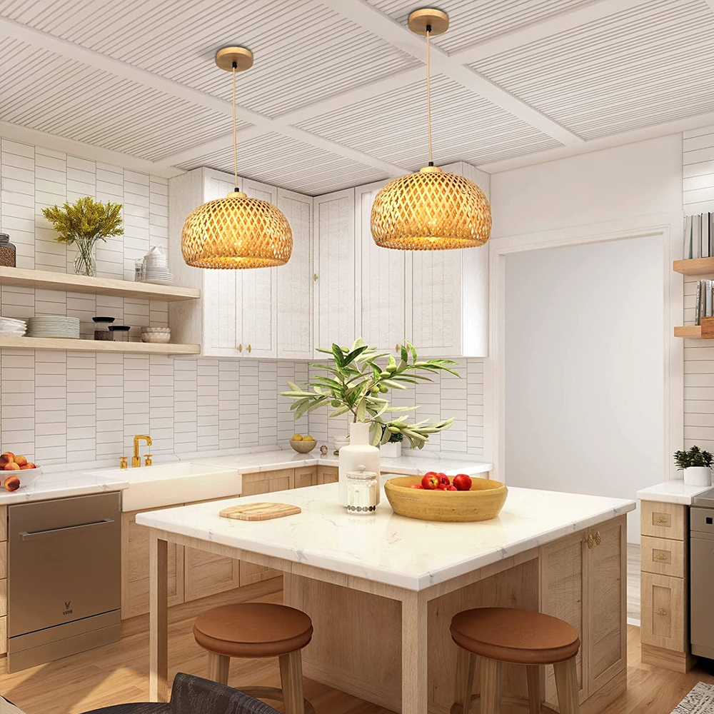 DIY Kitchen Island Bamboo Lamp Shade Home Decor Pendant Lighting-Handwovenlamp