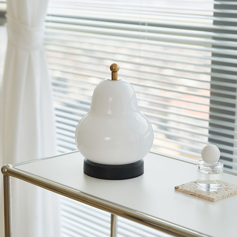 French Cream Pear Table Lamp Portable Rechargeable Touch Bedside Lamp-Handwovenlamp