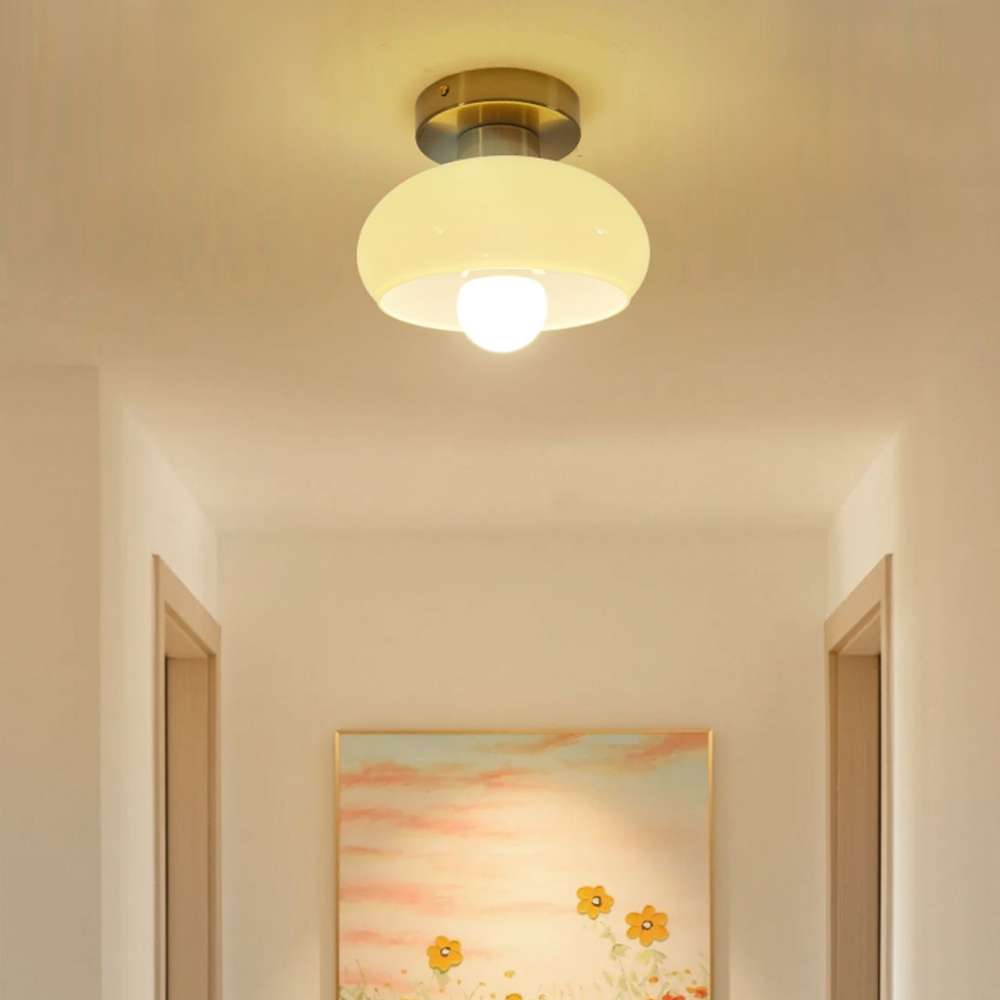 Mid Century Modern Flush Mount Ceiling Lamp Living Room Yellow Chandelier-Handwovenlamp