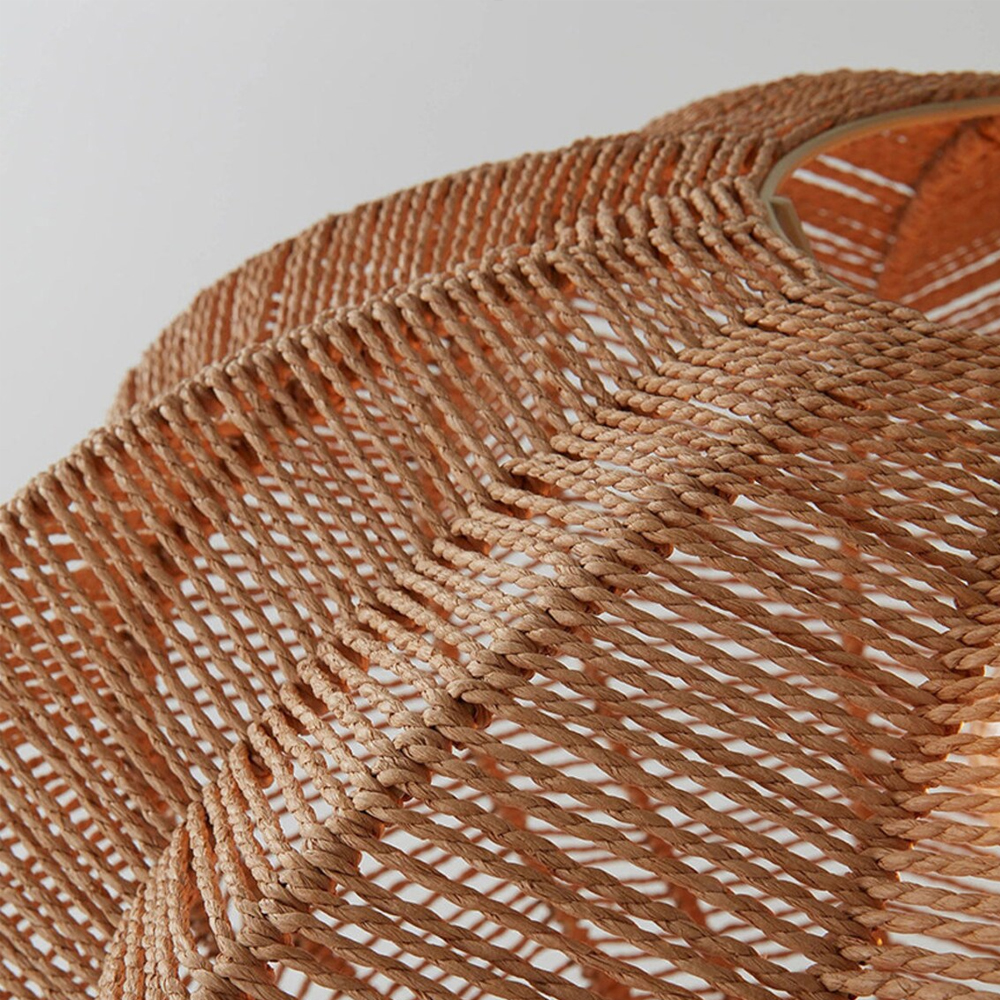 Wabi-sabi Braided Rope Pendant Light Japanese Woven Hanging Chandelier-Handwovenlamp