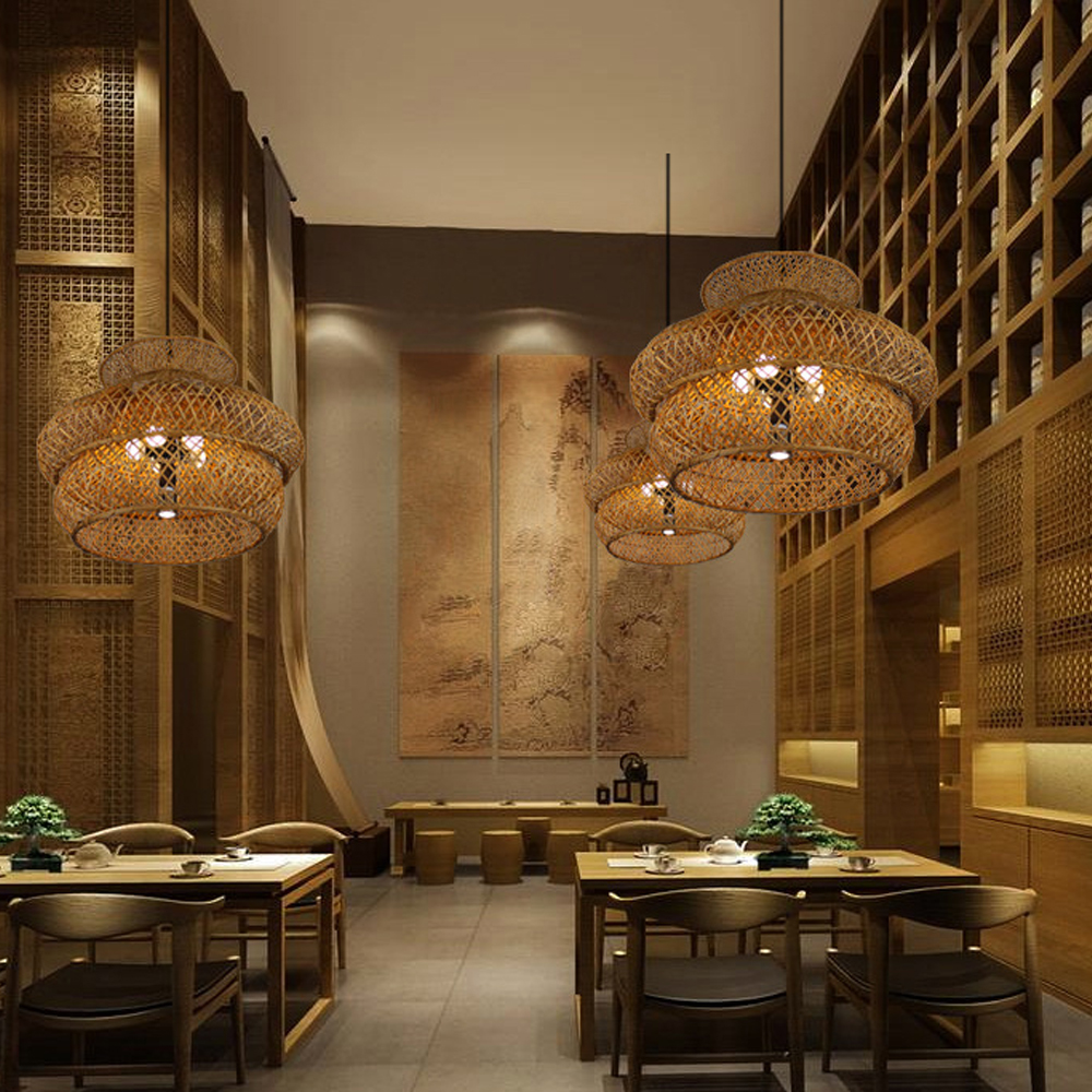 Farmhouse Pastoral Rattan Chandelier Living Room Retro Rattan Lamp Creative Art Lighting-Handwovenlamp