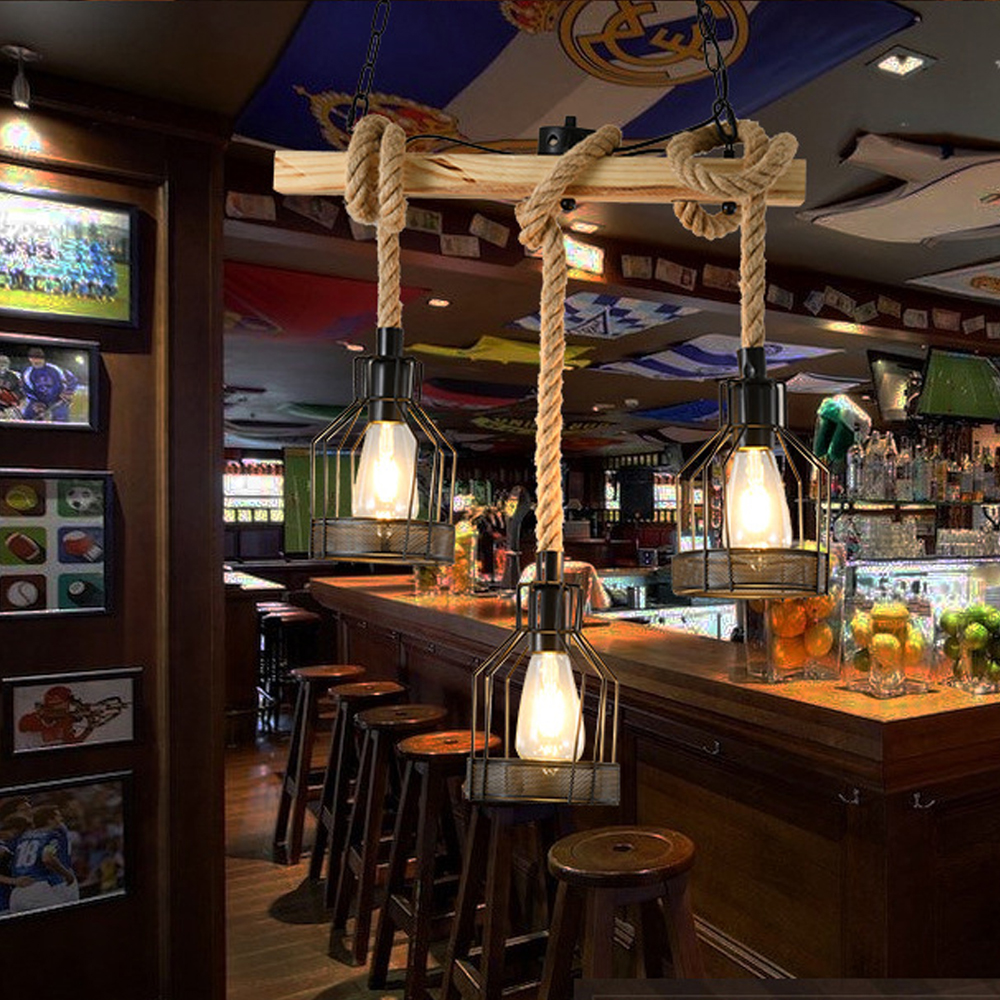 Restaurant Cafe Vintage Hemp Rope Chandelier Industrial Style Lighting Fixtures-Handwovenlamp