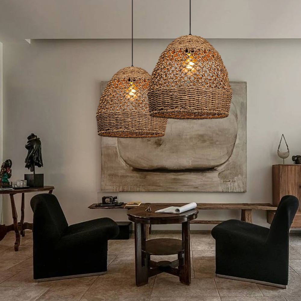Natural Seagrass Lampshade Rattan Pendant Light Handmade Lamp Fixture-Handwovenlamp