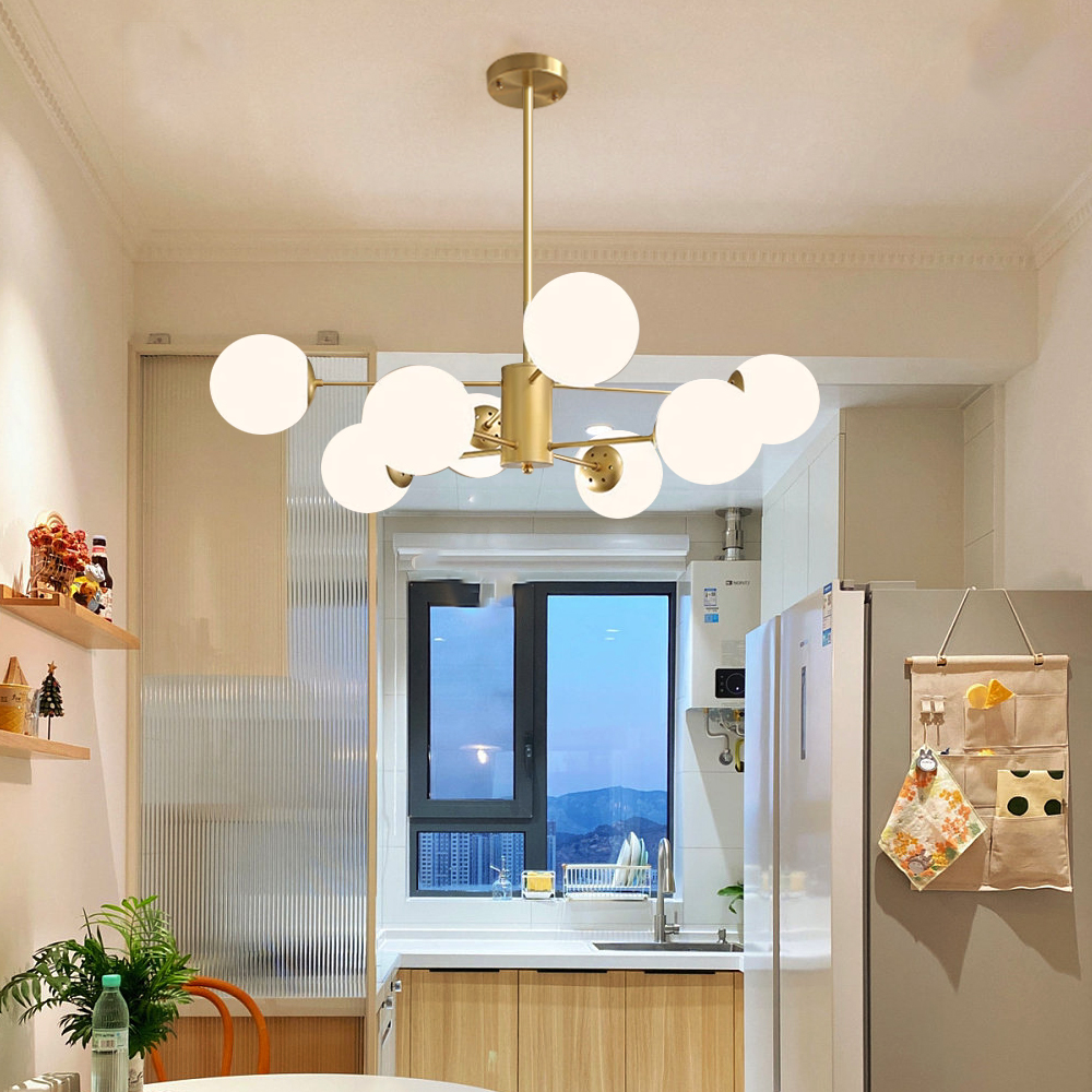 Nordic Modern Copper Chandelier Milky White Bubble Ceiling Light For Living Room Bedroom-Handwovenlamp