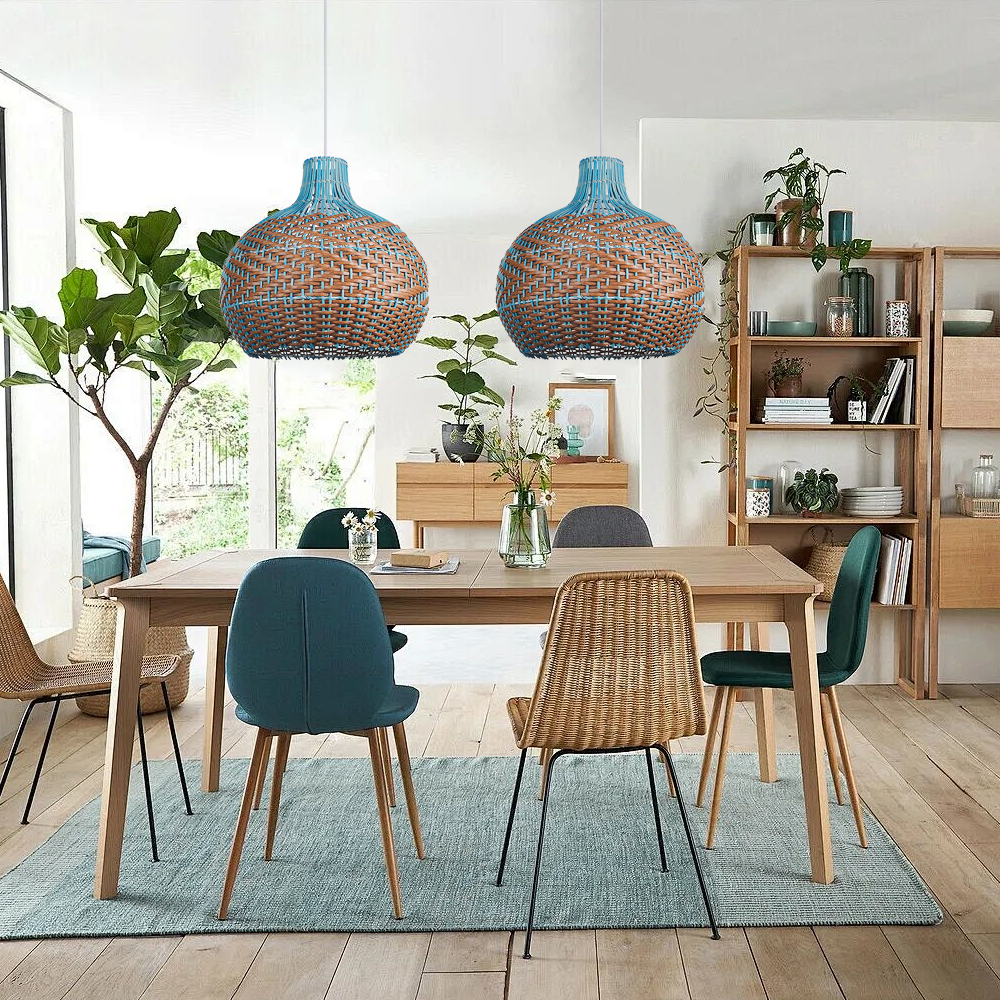 Kitchen Blue-brown Rattan Pendant Lights Fixture Ceiling Hanging Lamp Shade-Handwovenlamp