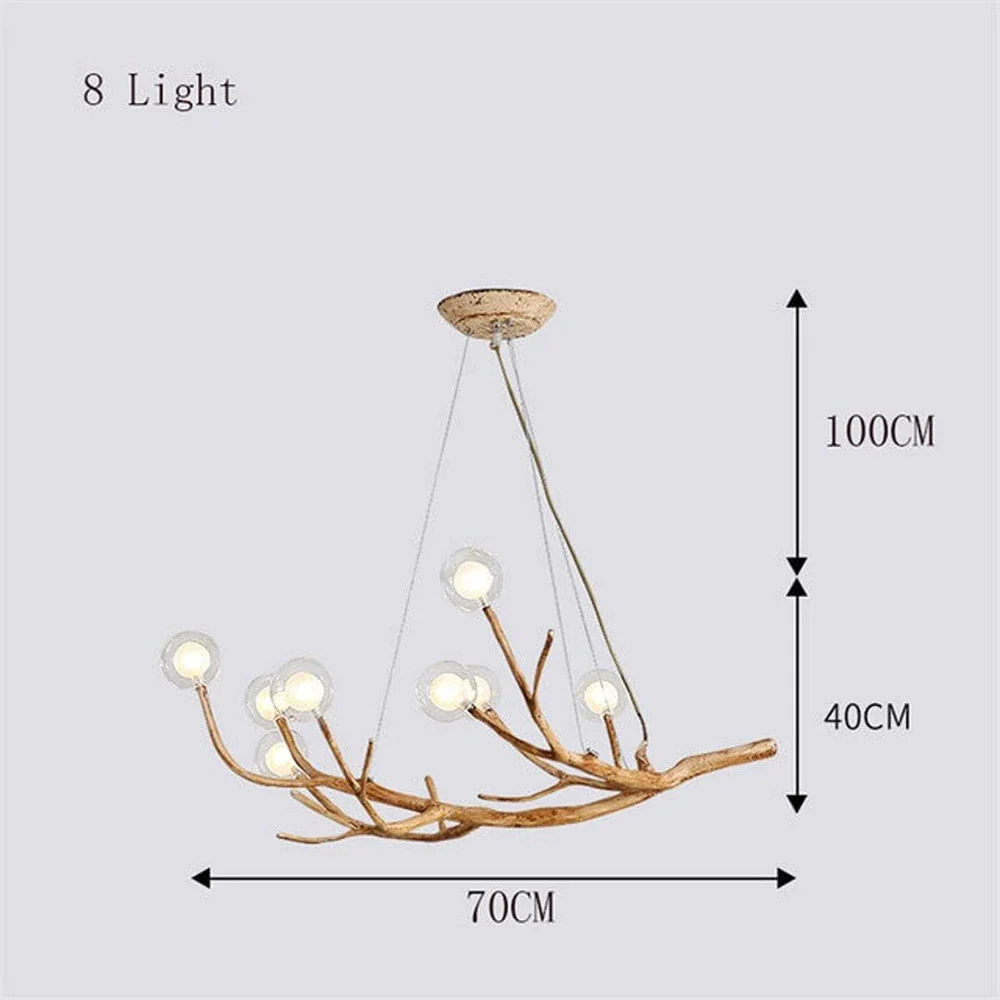 Nordic Rustic Tree Branch Hanging Chandelier with Bubble Glass lighting-Handwovenlamp