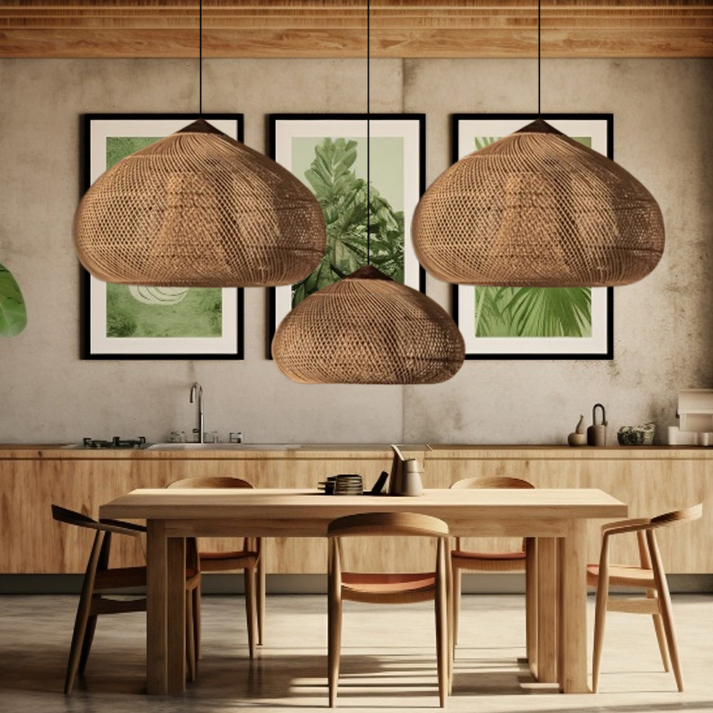 Wabi Sabi Style Retro Dining Room Chandelier Rattan Zen Pendant Light-Handwovenlamp