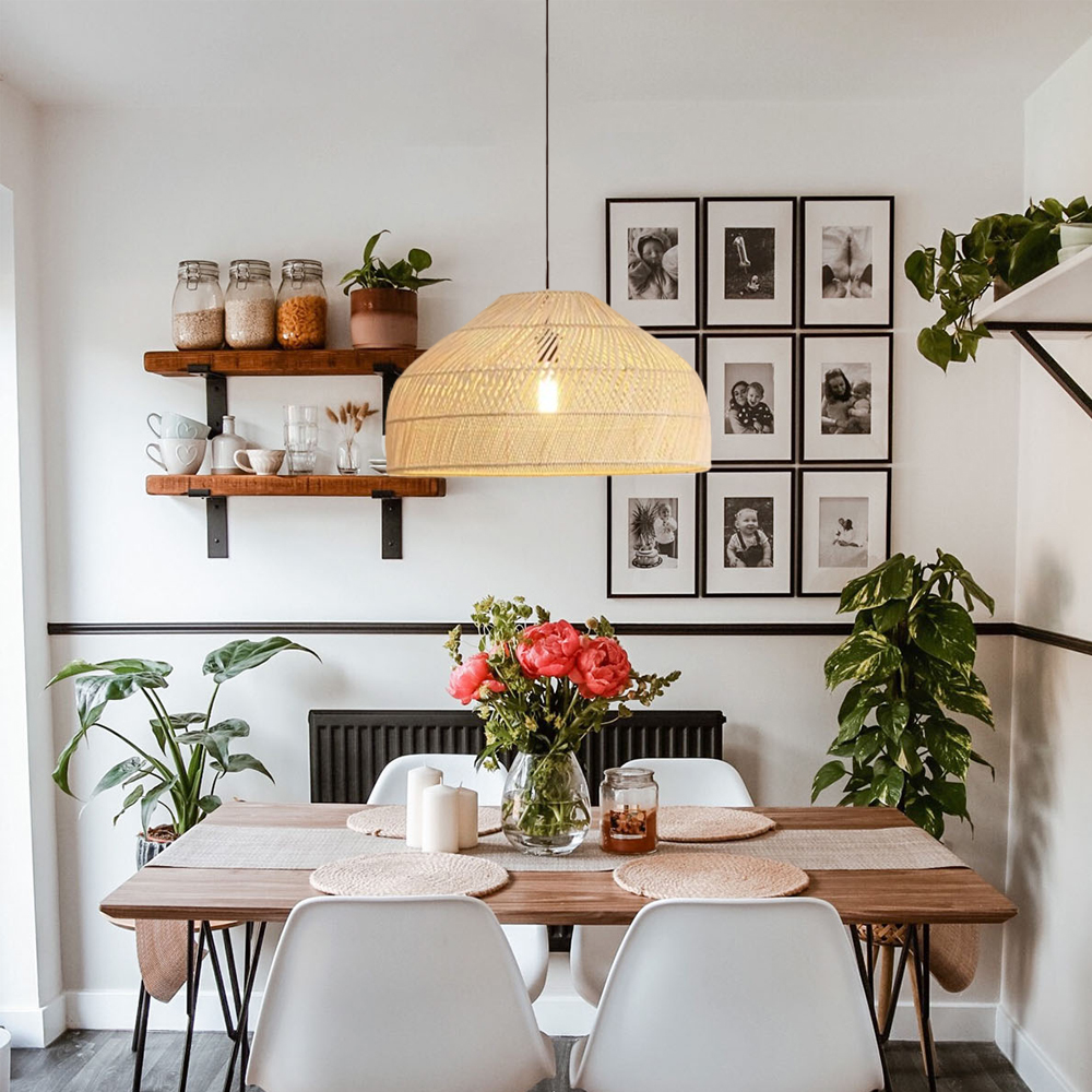 Hand-Woven Pendant Light Fixture Farmhouse Basket Hanging Lamp Chandelier for Kitchen-Handwovenlamp