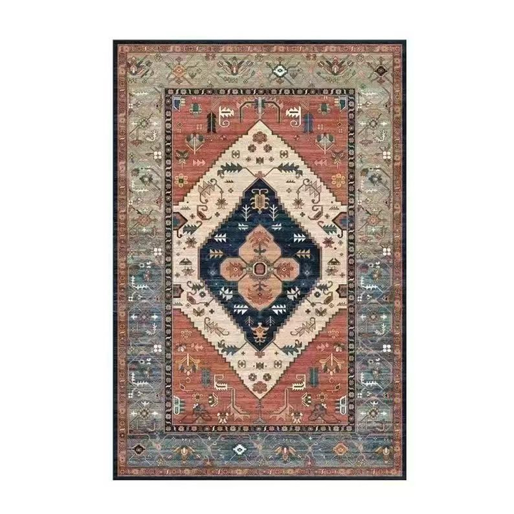 Thickened Imitation Cashmere Carpet Nordic Moroccan Living Room Blanket Ethnic Style American Retro Floor Mat-Handwovenlamp